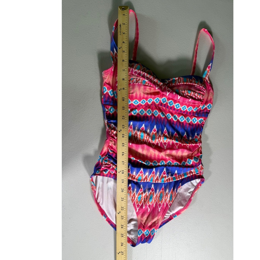 La Blanca Womens Pink Blue Medium Geometric One Piece Swimsuit Adjustable Straps - Picture 6 of 8